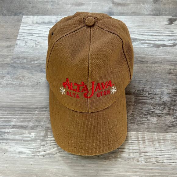 Vintage Alta Java Utah Trucker Hat Brown Canvas Snapback Made in USA Coffee Ski - Picture 1 of 5